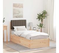 QJBSAVVA Cadre de lit 80x200 pin Massif avec tête capitonnée Taupe, Design Moderne sans sommier, Montage Rapide, pour lit Simple Adulte ou lit ado Chambre Studio
