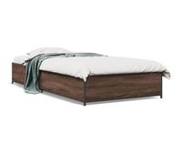 QJBSAVVA Cadre de Lit 90x190 cm Bois d'Ingénierie Métal Chêne | Sommier à lattes en contreplaqué inclus pour un bon support de matelas dans votre chambre à coucher.