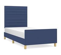 QJBSAVVA Cadre de Lit 90x190 cm en Tissu Bleu avec Tête de Lit Réglable | Structure robuste en bois de mélèze et sommier à lattes pour un sommeil serein dans votre chambre à coucher.
