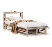 QJBSAVVA Cadre de Lit 90x190 en Bois de Pin Massif avec Sommier à Lattes | Structure de lit 1 place avec tête de lit et étagères de rangement intégrées pour optimiser l'espace de votre chambre.