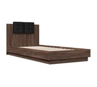 QJBSAVVA Cadre de Lit 90x200 cm Chêne Marron avec Tête de Lit | Lit solide en bois d'ingénierie avec sommier à lattes pour un sommeil serein dans votre chambre à coucher.