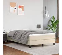 QJBSAVVA Cadre de lit à sommier tapissier crème 120 x 200 cm en cuir synthétique - Design moderne - Cadre de lit robuste avec sommier à lattes Easy Clean - Pour chambre à coucher, studio simple et