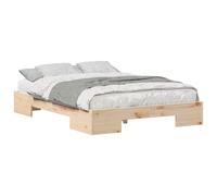 QJBSAVVA Cadre de Lit au Sol en Pin Massif Marron, 120 x 200 cm | Sommier bas en bois pour optimiser l'espace dans une chambre moderne et créer un coin de détente apaisant.