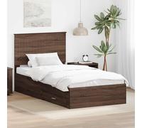 QJBSAVVA Cadre de lit avec espace de rangement, 100 x 200 cm, en bois dérivé, chêne marron et argent, design moderne, sommier à lattes, robuste, pour célibataires chambres d'adolescents et petits