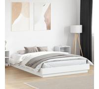 QJBSAVVA Cadre de lit avec LED RVB 150x200 cm en Bois d'ingénierie Blanc 203x153x23 cm, sommier Lattes contreplaqué Design Moderne pour Chambre Adulte, lit Double Contemporain et accueillant
