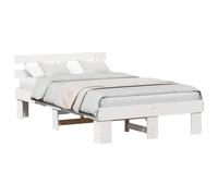 QJBSAVVA Cadre de lit avec tête de lit blanc 135 x 190 cm en bois massif de pin - Lit double stable en bois pour adultes, lit futon moderne minimaliste pour chambre à coucher et chambre d'amis