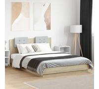 QJBSAVVA Cadre de lit avec tête de lit, en chêne Sonoma, 120 x 200 cm, design moderne, sommier à lattes, antidérapant, oreiller ergonomique, pour chambre d'adolescent, chambre à coucher