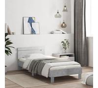 QJBSAVVA Cadre de lit, avec tête de lit, gris béton, 100 x 200 cm, en bois massif, 203 x 104 x 70 cm, durable, pour chambre à coucher et chambre d'amis