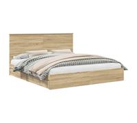 QJBSAVVA Cadre de Lit avec Tiroirs Chêne Sonoma 180x200 cm | Optimisez votre chambre à coucher avec ce cadre en bois d'ingénierie doté de rangements intégrés et d'une tête de lit.
