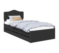 QJBSAVVA Cadre de Lit avec Tiroirs Noir 100x200 cm, Structure de Lit Simple en Bois d'Ingénierie avec Tête de Lit et 6 Rangements pour Chambre Adulte et Adolescent