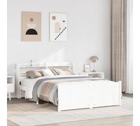 QJBSAVVA Cadre de lit blanc 135 x 190 cm en pin massif avec tête de lit et étagères, cadre de lit stable, sans matelas, pour chambre à coucher, chambre d'adolescent, chambre d'amis