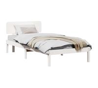 QJBSAVVA Cadre de Lit Blanc en Pin Massif avec Tête de Lit 90 x 200 cm | Structure robuste en bois avec sommier à lattes pour un sommeil serein dans votre chambre.