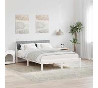 QJBSAVVA Cadre de lit blanc gris clair 140 x 190 cm en pin massif - Design moderne - Cadre de lit robuste avec sommier à lattes - Pour chambre d'adolescent et chambre d'amis