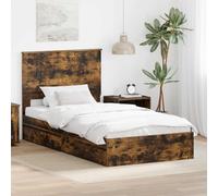 QJBSAVVA Cadre de lit, chêne fumé, 100 x 200 cm, avec espace de rangement, moderne, en bois dérivé du bois, tête de lit, sommier à lattes, pour chambre d'adolescent, chambre d'amis, chambre à coucher