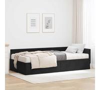 QJBSAVVA Cadre de lit d'angle avec matelas - 200 x 100 cm - En velours noir - Tête de lit réglable - Cadre en métal respirant - Design moderne - Pour chambre à coucher, chambre d'adolescent, chambre