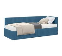 QJBSAVVA Cadre de Lit d'angle avec Matelas 80x200 cm, Lit Simple en Velours Bleu pour Chambre ou Studio, Structure en Contreplaqué avec Sommier à Lattes et Tête de Lit Murale