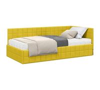 QJBSAVVA Cadre de Lit d'angle avec Matelas Mousse 2 Pcs, Lit Simple 90x190 cm en Velours avec Tête de Lit Murale et Sommier Plateforme en Contreplaqué, Jaune