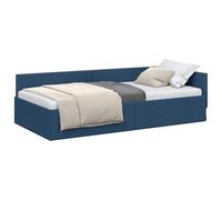 QJBSAVVA Cadre de Lit d'angle en Tissu Bleu 100 x 200 cm | Structure en L gain de place pour optimiser l'espace dans une chambre d'amis ou un studio de façon moderne.