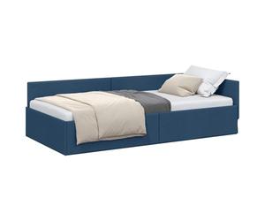 QJBSAVVA Cadre de Lit d'angle en Tissu Bleu 100 x 200 cm | Structure en L gain de place pour optimiser l'espace dans une chambre d'amis ou un studio de façon moderne.