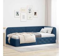 QJBSAVVA Cadre de lit d'angle en tissu bleu 204 x 104 x 72 cm avec sommier à lattes, design moderne en forme de L, peu encombrant, comme lit de jour, canapé pour chambre à coucher, studio, 100 x 200