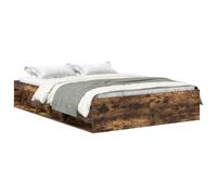 QJBSAVVA Cadre de lit double 135 x 190 cm en bois de pin massif - Lit futon moderne avec 6 compartiments de rangement - Cadre de lit stable en bois pour chambre à coucher - Chêne fumé