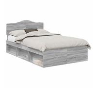 QJBSAVVA Cadre de Lit Double 135x190 cm Gris Sonoma avec Tête en Pin | Ce support de couchage élégant pour chambre adulte combine une structure robuste en bois d'ingénierie et un dossier en pin.