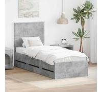 QJBSAVVA Cadre de lit en béton gris 193 x 78 x 100 cm en bois d'ingénieur, design moderne avec tête de lit, sommier à lattes et tiroir, pour chambre à coucher, chambre d'adolescent, chambre d'amis