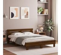 QJBSAVVA Cadre de lit en bois avec tête de lit, 140 x 190 cm, marron, aspect chêne massif, cadre de lit avec sommier à lattes, design moderne, robuste et durable, pour chambre d'adolescent, chambre