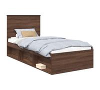 QJBSAVVA Cadre de Lit en Bois de Pin et Ingénierie Chêne Brun 75x190 cm | Structure de lit robuste avec tête de lit naturelle pour embellir votre chambre à coucher et assurer un sommeil serein.