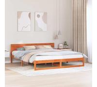 QJBSAVVA Cadre de lit en bois massif 180 x 200 cm - Pin marron cire - Design moderne - Sommier à lattes robuste et confortable - Pour chambre à coucher, Master Suite, chambre d'amis