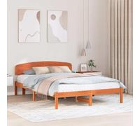 QJBSAVVA Cadre de lit en pin massif, 140 x 200 cm, marron cire, moderne, avec tête de lit et sommier à lattes, robuste et durable, pour chambre à coucher, chambre d'amis, chambre d'adolescent