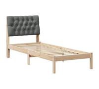 QJBSAVVA Cadre de Lit en Pin Massif avec Tête de Lit Rembourrée 75x190 cm | Structure de lit en bois pour chambre, avec sommier à lattes intégré et tête de lit murale grise.