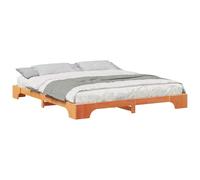 QJBSAVVA Cadre de Lit en Pin Massif Marron 180x220 cm Lit Plateforme | Structure stable en bois pour chambre adulte, sommier à lattes intégré et design moderne bas pour un sommeil serein.
