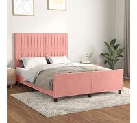 QJBSAVVA Cadre de lit en velours rose 140 x 200 cm avec tête de lit réglable en hauteur, cadre en bois massif et lattes de contreplaqué, lit double moderne pour chambre d'adolescent pour un sommeil