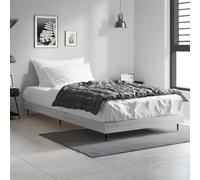 QJBSAVVA Cadre de lit gris Sonoma 90 x 190 cm en bois avec pieds en métal et lattes de contreplaqué - Lit moderne pour adolescent - Pour chambre simple, lit d'invité et chambre à coucher