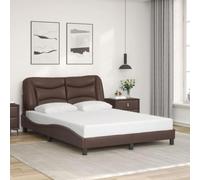 QJBSAVVA Cadre de lit Hvar 120 x 200 cm en cuir synthétique marron - Design moderne ondulé - Tête de lit et sommier à lattes - Facile à monter - Pour chambre à coucher, chambre d'amis, chambre