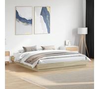 QJBSAVVA Cadre de lit King Size 200x200 cm avec LED RVB intégrées, chêne Sonoma, Bois d'ingénierie Robuste, sommier 203 x 203 cm pour Chambre Adulte Moderne ou Suite parentale