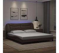 QJBSAVVA Cadre de lit LED, 180 x 200 cm, en cuir synthétique Hvar marron, tête de lit double, avec changement de couleur, design moderne ondulé et construction en bois de pin massif, mise à niveau de