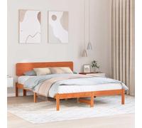 QJBSAVVA Cadre de lit moderne en pin massif marron cire, 206,5 x 145,5 x 74 cm, avec sommier à lattes, lit double 200 x 200 cm, robuste, durable, design minimaliste pour chambre à coucher, chambre