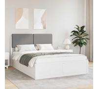 QJBSAVVA Cadre de lit pin Massif tête de lit capitonnée Gris Clair 211 x 123 x 93 cm pour Matelas 120x200 cm, Montage Facile, Design Moderne, Style Adulte ou lit Deux Places