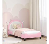 QJBSAVVA Cadre de lit pour enfant - Rose - 160 x 80 cm - Moderne - Avec tête de lit et poches de rangement - Cadre en bois robuste - Sommier à lattes complet pour chambre de fille