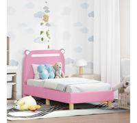 QJBSAVVA Cadre de lit pour enfant - Rose - 70 x 140 cm - Avec sommier à lattes et espace de rangement pour tête de lit - Simple moderne - En matériau bois - 148 x 74 x 78 cm - Complet pour chambre de