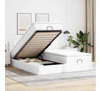 QJBSAVVA Cadre lit 160x200 Blanc Similicuir, Matelas Ressorts, Rangement hydraulique, LED, surmatelas Respirant