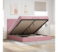 QJBSAVVA Cadre lit Ottoman 180x200 cm Velours Rose + Matelas Ressorts ensachés 20 cm, Rangement soulevé, LED RGB, sommier capitonné Moderne for Adult Bedroom