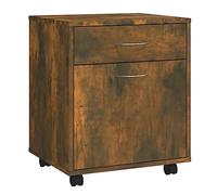 QJBSAVVA Caisson de Bureau à roulettes Armoire Roulante en Bois d'Ingénierie Meuble de Rangement avec 1 Tiroir et 1 Compartiment pour Dossiers Bureau Chêne Fumé 45x38x54 cm