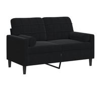 QJBSAVVA Canapé 2 Places en Velours Noir avec 2 Coussins Décoratifs, Petit Canapé de Salon Droit Moderne 137x77x80 cm, Sofa Rembourré et Cadre Métal pour Séjour et Bureau