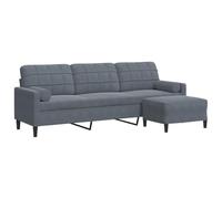 QJBSAVVA Canapé 3 Places avec Repose-Pieds Velours Gris Foncé, Grand Sofa de Salon Moderne avec Pouf Rembourré, Structure en Métal et Bois pour Séjour et Bureau, 226 x 77 x 80 cm
