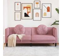 QJBSAVVA Canapé 3 places, en velours, rose, design moderne, avec coussin rond, confortable et luxueux, pour salon, chambre à coucher et balcon