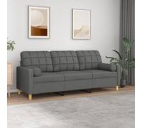 QJBSAVVA Canapé 3 places, gris foncé, design moderne, avec coussins décoratifs, 198 x 77 x 80 cm, structure en métal robuste et housses amovibles, confortable, pour salon, balcon et chambre d'amis
