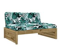 QJBSAVVA Canapé central 120 x 80 cm en bois de pin imprégné, canapé de jardin modulaire avec coussin rembourré épais et motif feuilles, mobilier d'extérieur robuste pour terrasse et jardin